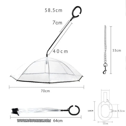 Measurement chart of an umbrella with various parts labeled.