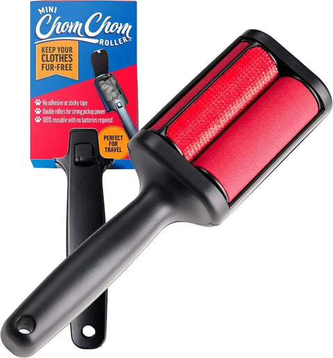 Mini ChomChom Roller compact travel size pet hair remover for clothes with packaging box.