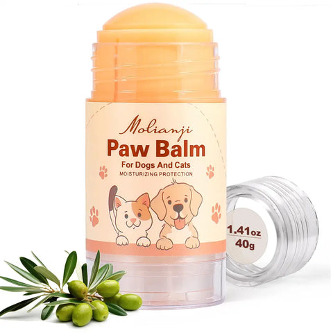 Molianji 1.41oz pet paw balm moisturizing protection stick with its clear plastic cap off.