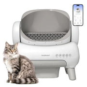 Neakasa M1 Lite automatic self-cleaning cat litter box in white, featuring open-top design, physical control buttons, and smartphone app integration.