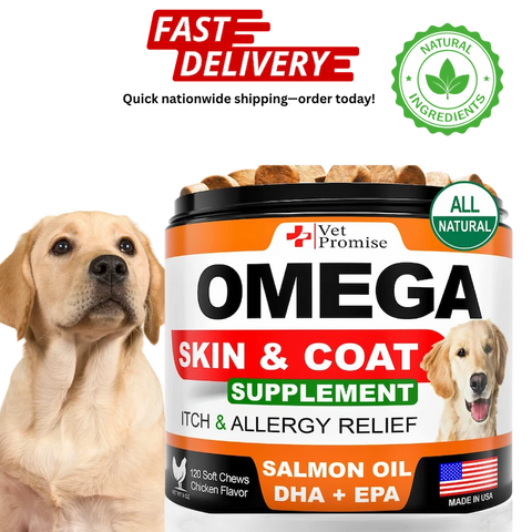 Omega skin and coat supplement for dogs.
