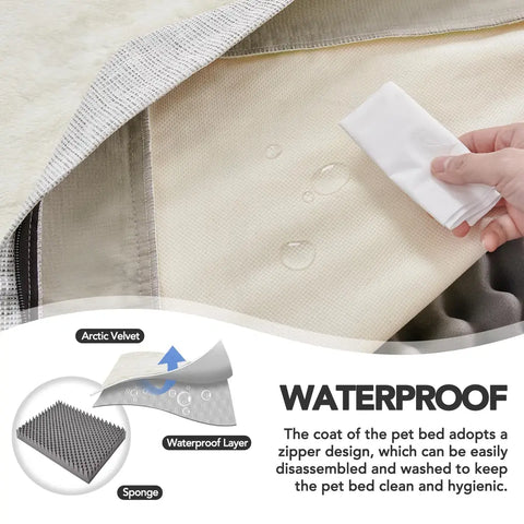 Orthopedic bed with Arctic Velvet fabric and waterproof removable cover.