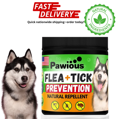 Pawious natural flea and tick chewables for dogs.