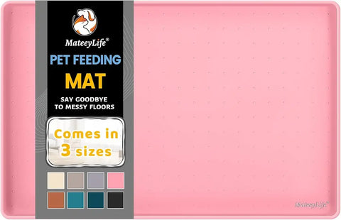 Pink puppy and kitten feeding mat made of flexible, easy-to-clean silicone.