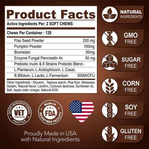 Probiotic supplement facts label made in the USA.