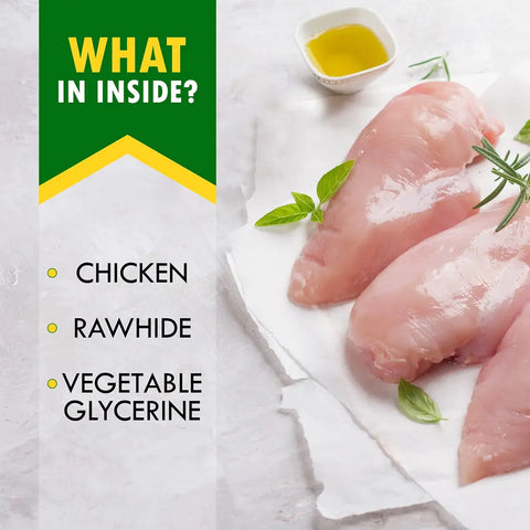 Raw chicken breasts with oil and rosemary listing ingredients.
