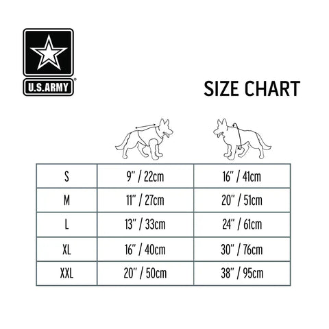 Size chart for clothing with measurements in inches and centimeters.