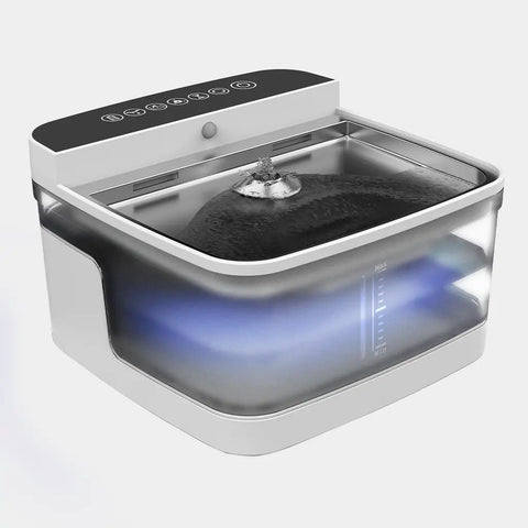 Smart pet water fountain with top LED digital control panel and bubbling water spout