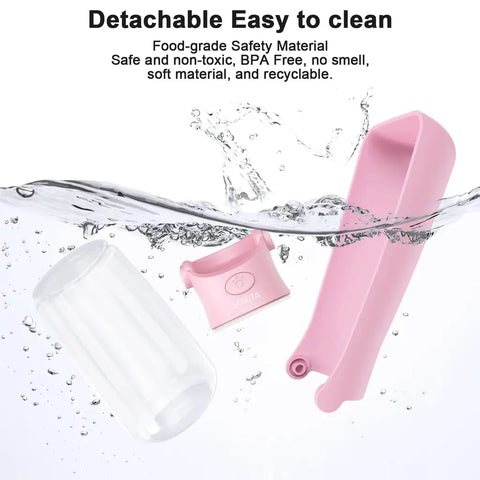 Washable, detachable BPA-free plastic parts of pink pet water dispenser underwater