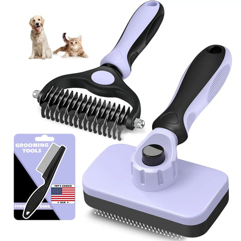 swihauk-stainless-steel-pin-pet-brush Close-up of a blue SWIHAUK pet grooming brush with fine stainless steel pins and protective tips for safe coat maintenance.