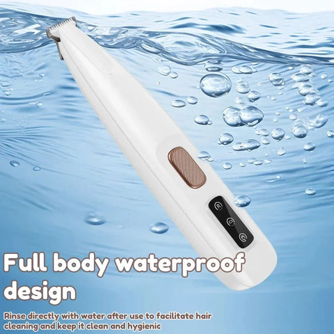 Waterproof smart claw trimmer with LED display submerged in water droplets