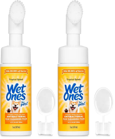 Value 2-pack bundle of Wet Ones for Pets antibacterial paw cleansing foam bottles for dogs.