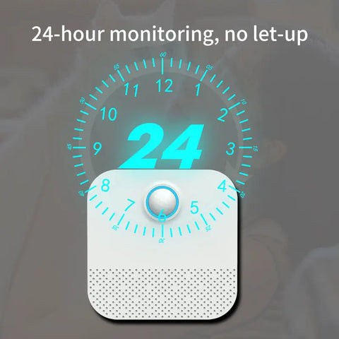 White pet monitoring device with a digital display showing 24.
