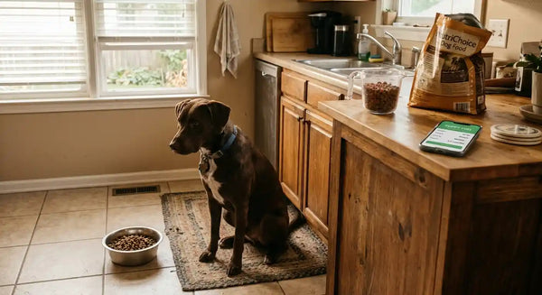 PawVortex dog feeding portion guide measuring kibble for healthy weight management at home in USA.