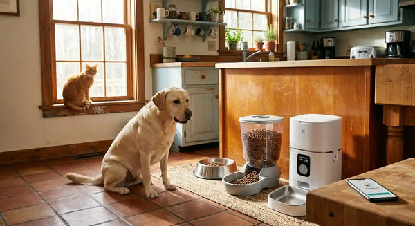 PawVortex guide comparing manual gravity and smart automatic pet feeders for USA pet parents.