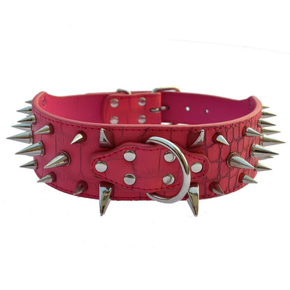 Spiked Leather Dog Collar – Crocodile Pattern for Large Dogs