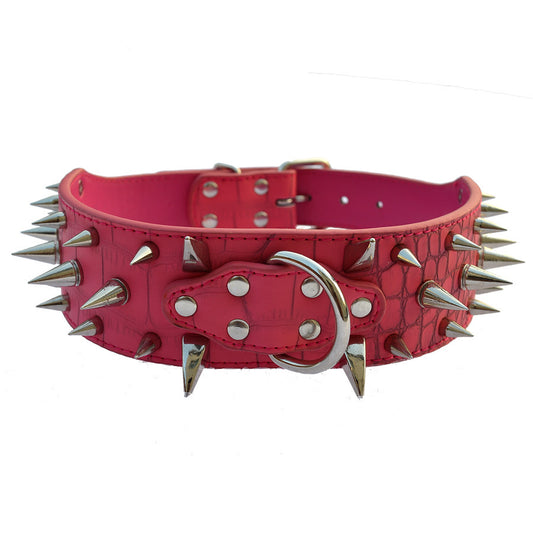 Large Dog Rivet Collar – Crocodile Pattern with Wolf Tooth Spike Design