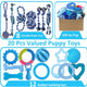Infographic showing 20 piece puppy toy set including 8 durable ropes and 12 rubber teething toys