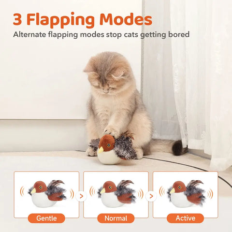 3 interactive flapping modes feature for sparrow cat plush toy