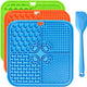 Stacked set of green, orange, and blue silicone dog licking mats designed for anxiety relief and slow feeding, with a blue spatula.