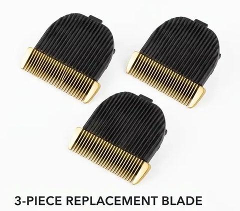 3-piece multipack of gold titanium and ceramic replacement blades for dog grooming clippers.