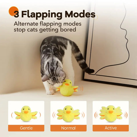Cat sniffing 3-speed interactive flapping yellow duckling toy