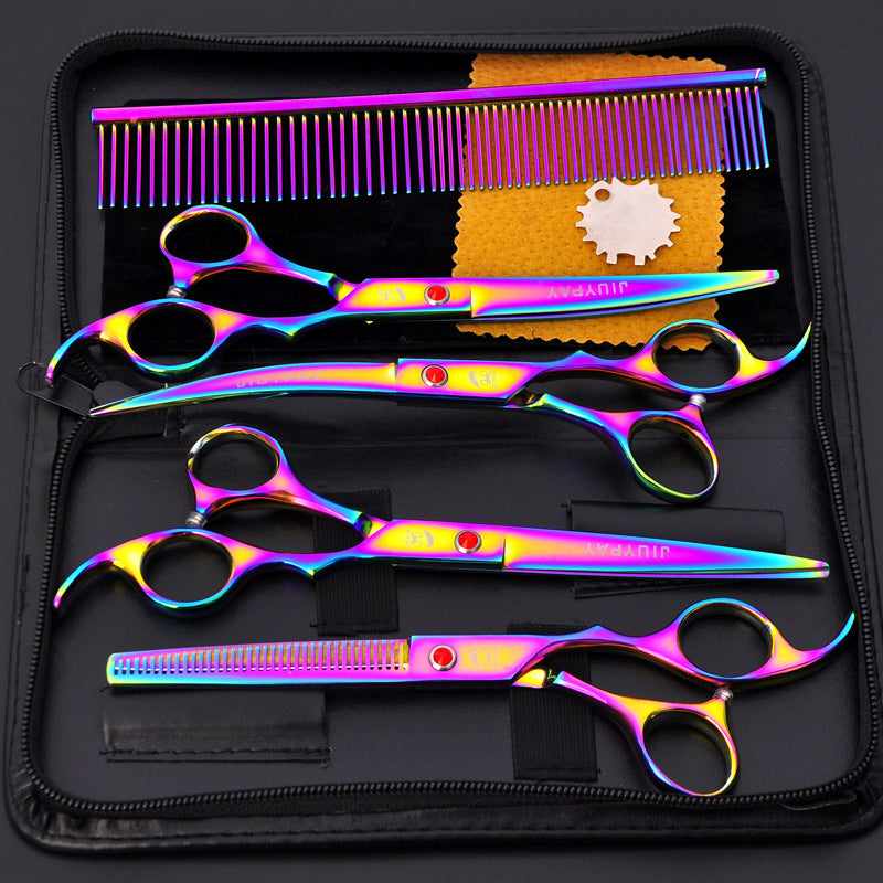 7.0 Inch Jipai Colorful Pet Grooming Scissors Set – Professional Colorful Stainless Steel Shears for Dogs &amp; Cats