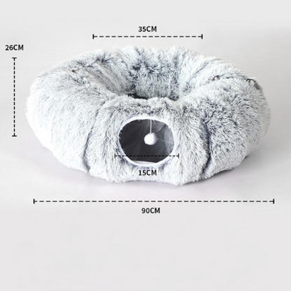 Plush Tunnel Cat Bed – Cozy Double-Layer Winter Nest