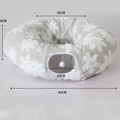 Plush Tunnel Cat Bed – Cozy Double-Layer Winter Nest