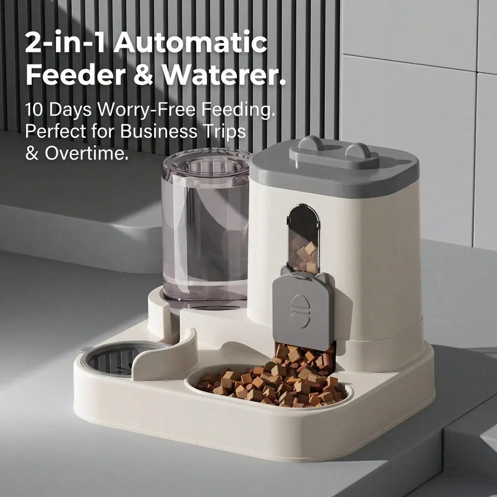 Cat-shaped gravity pet feeder and water dispenser in multiple colors with anti-slip base, large capacity