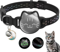 Waterproof Breakaway AirTag Cat Collar with Luminous Reflective Pattern, Breakaway Buckle & Bell – Compatible with Apple AirTag 1st & 2nd Ge