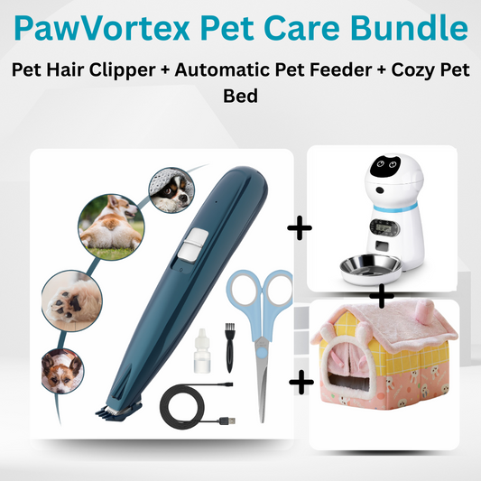 Ultimate Pet Care Bundle – Pet Hair Clipper + Automatic Pet Feeder + Cozy Pet Bed | PawVortex
