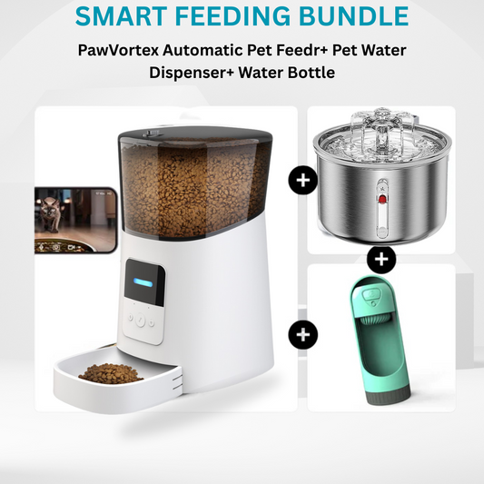 Smart Pet Feeding Bundle – Automatic Pet Feeder + Water Bottle + Drinking Fountain | PawVortex