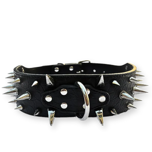 Spiked Leather Dog Collar – Crocodile Pattern for Large Dogs