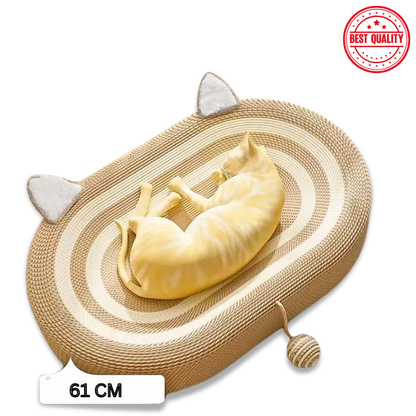 Cat-shaped mat with a cat toy on a white background, featuring 'Best Quality' stamp.