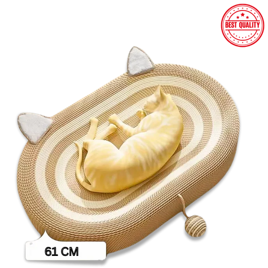 Cat-shaped mat with a cat toy on a white background, featuring 'Best Quality' stamp.