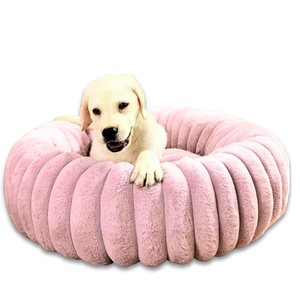 Striped Rabbit Plush Pet Bed – Round, Long-Hair, Winter Mat for Cats & Dogs