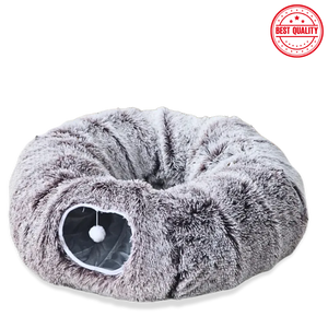 Plush Tunnel Cat Bed – Cozy Double-Layer Winter Nest
