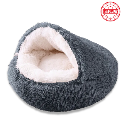 Gray pet bed with white interior on a white background, labeled 'Best Quality'.