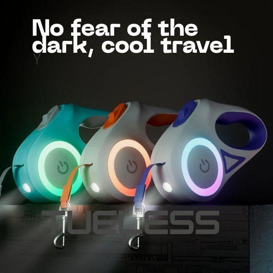 Three colorful travel lights with glowing interiors on a dark background, featuring the brand 'UELESS'.