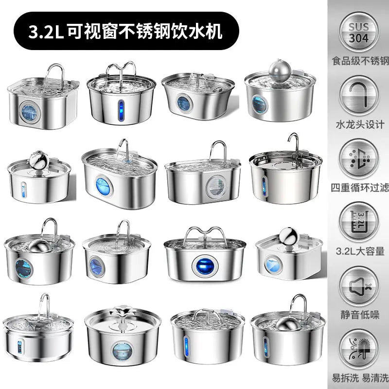 PawVortex 50 States Stainless Steel Pet Water Fountain – 3.2L Cat & Dog Fountain