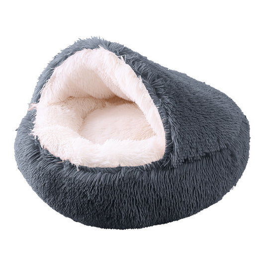 😺 Plush Half-Enclosed Cat Bed – Deep Sleep Round Pet Nest &amp; Dual-Purpose Mat | Cozy Bed for Cats and Small Dogs