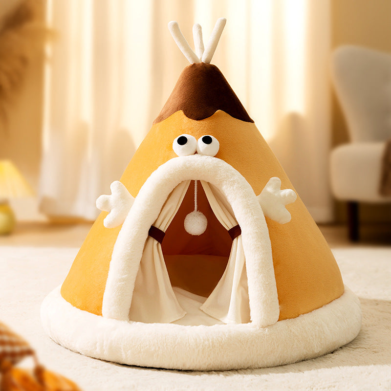 🏕️ Cozy Tent Cat &amp; Dog Bed – Warm Yurt-Style Triangle Pet Bed for Autumn &amp; Winter | Soft, Enclosed Nest for Cats &amp; Small Dogs