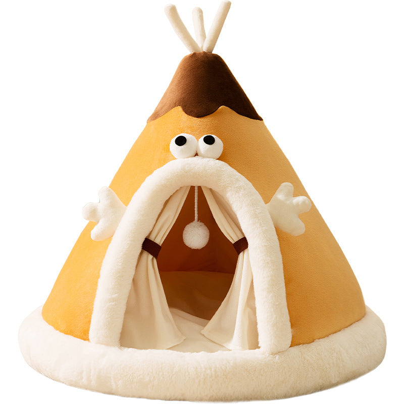 🏕️ Cozy Tent Cat &amp; Dog Bed – Warm Yurt-Style Triangle Pet Bed for Autumn &amp; Winter | Soft, Enclosed Nest for Cats &amp; Small Dogs