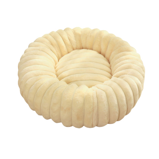 🐾 Striped Rabbit Plush Pet Bed – Ultra-Soft Round Cat &amp; Dog Bed | Winter Warm, Long-Hair Pet Mat for Small &amp; Medium Pets