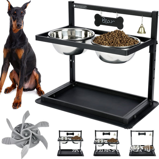 🐾 Stainless Steel Adjustable Pet Bowl Rack – Detachable Double Feeder | PawVortex