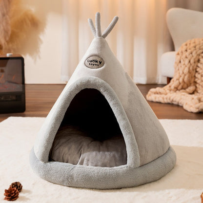 Triangle Yurt Bed for Cats & Small Dogs – Thick & Warm Tent Bed