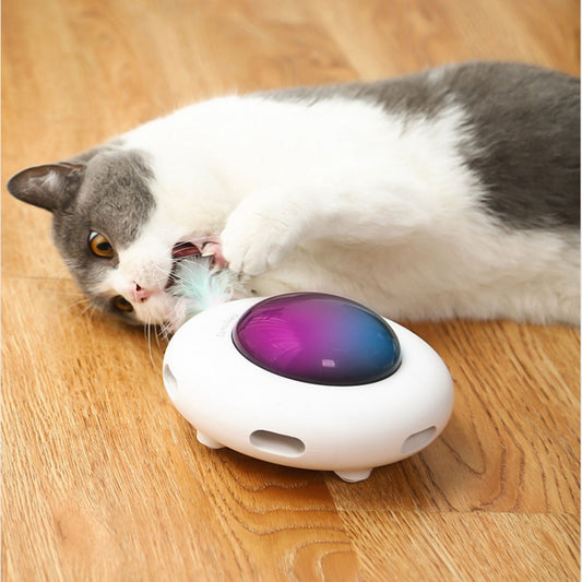 Gravitational UFO Flying Saucer Cat Toy – Electric Self-Entertainment Turntable with Cat Wand &amp; Ball