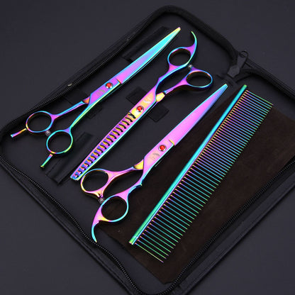 7.0 Inch Jipai Colorful Pet Grooming Scissors Set – Professional Colorful Stainless Steel Shears for Dogs &amp; Cats