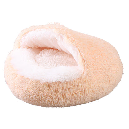Plush Half-Enclosed Cat Bed – Dual-Purpose Sleep Mat & Nest